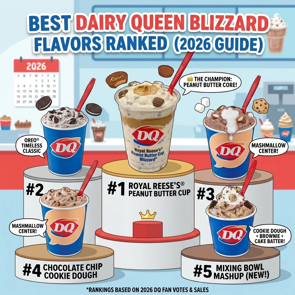 Dairy Queen Oreo Cookie Blizzard Treat in signature blue cup with whipped cream — 2026 Flavor Rankings