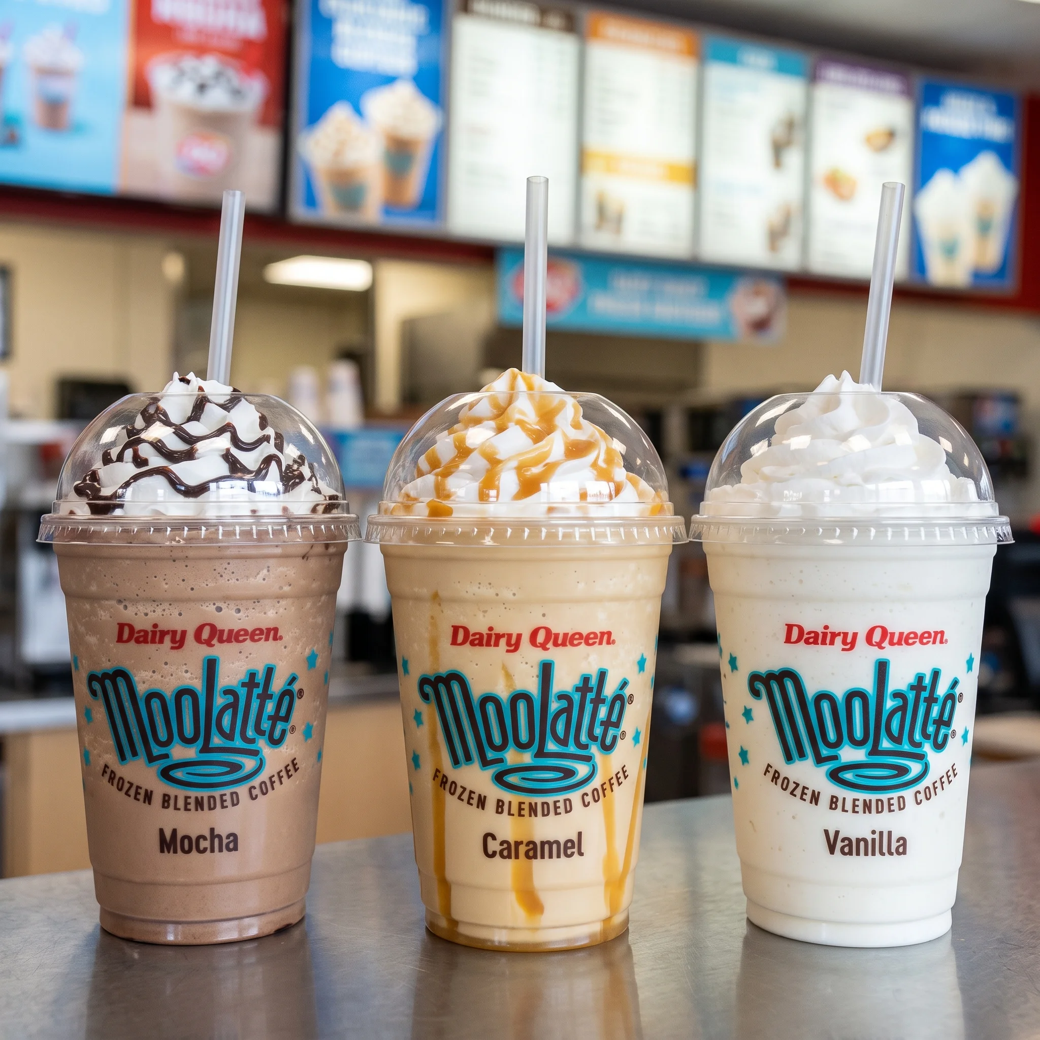 Dairy Queen blended frozen coffee MooLatté beverage with whipped cream